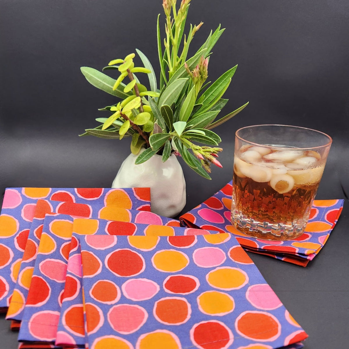 Cocktail Napkins - 100% Cotton - Set of 6 - Big Dots