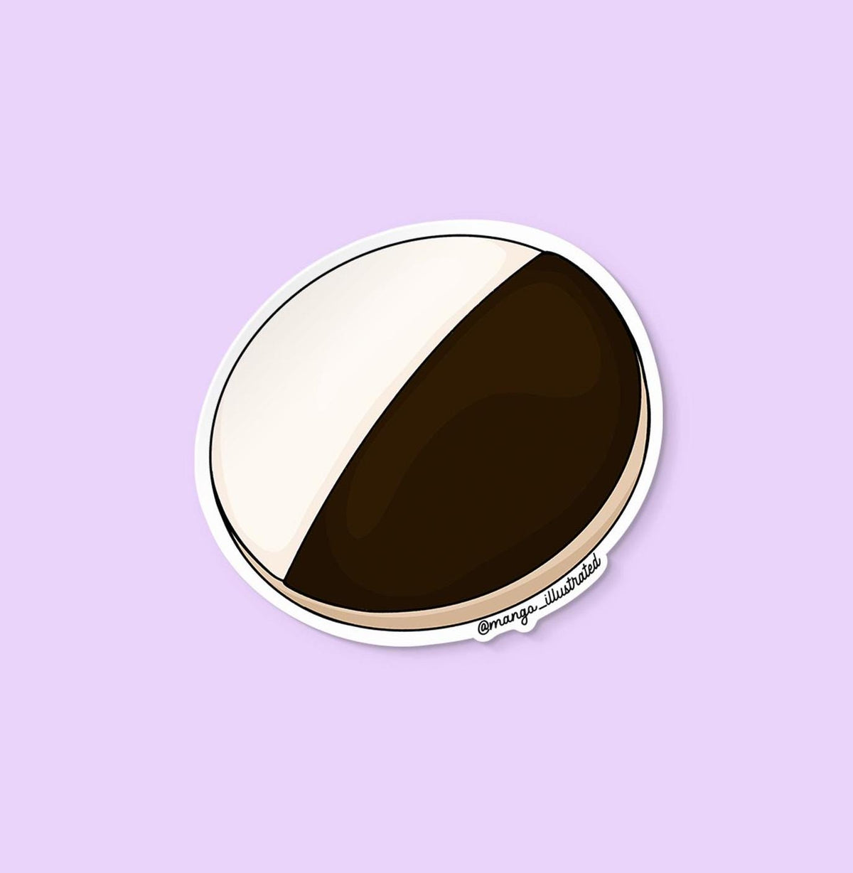 Black and white cookie sticker — hand drawn New York black and white cookie illustration, by MangoIllustrated