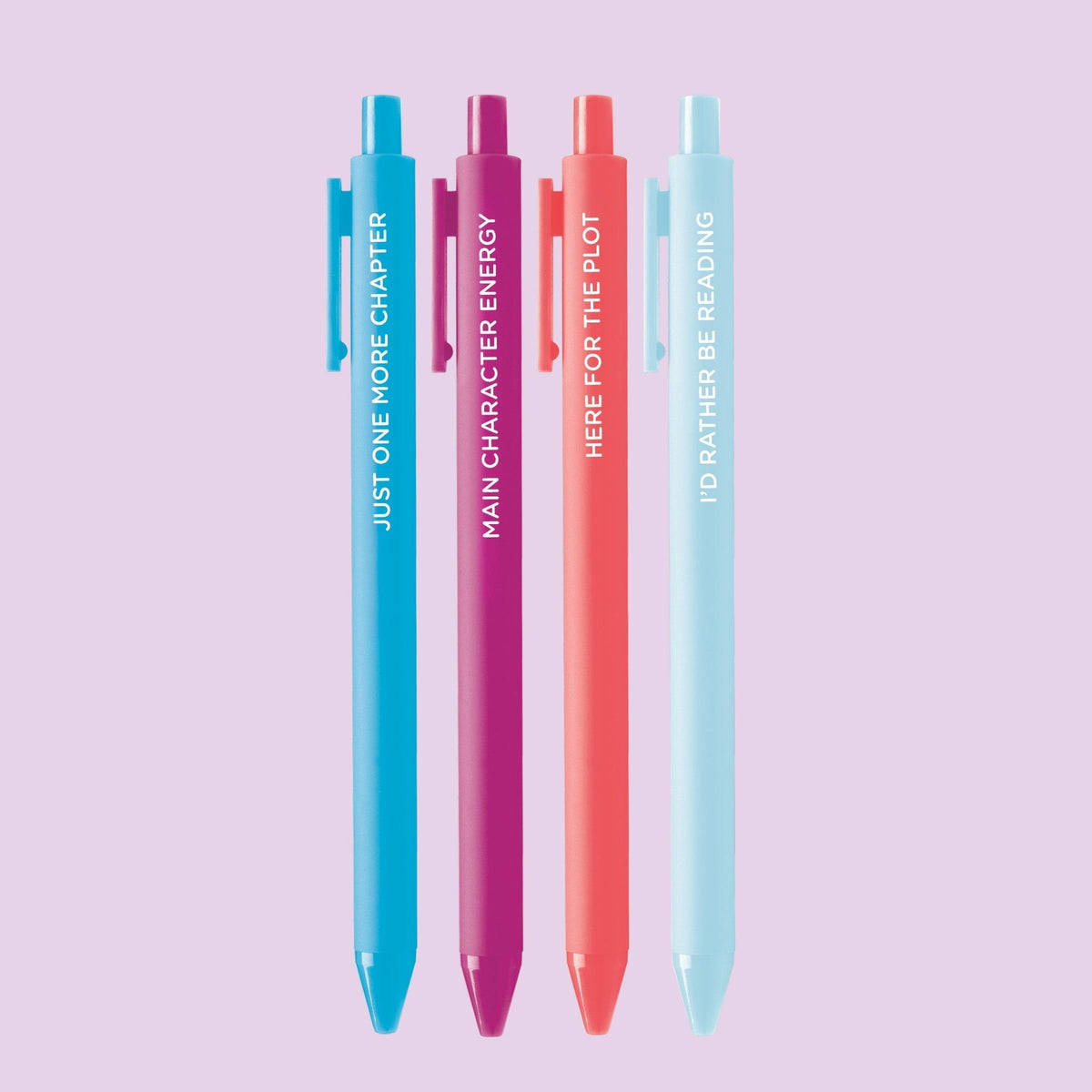 Book Lover pen set close-up — 0.5mm fine point black gel ink pens for annotating by indie artist MangoIllustrated