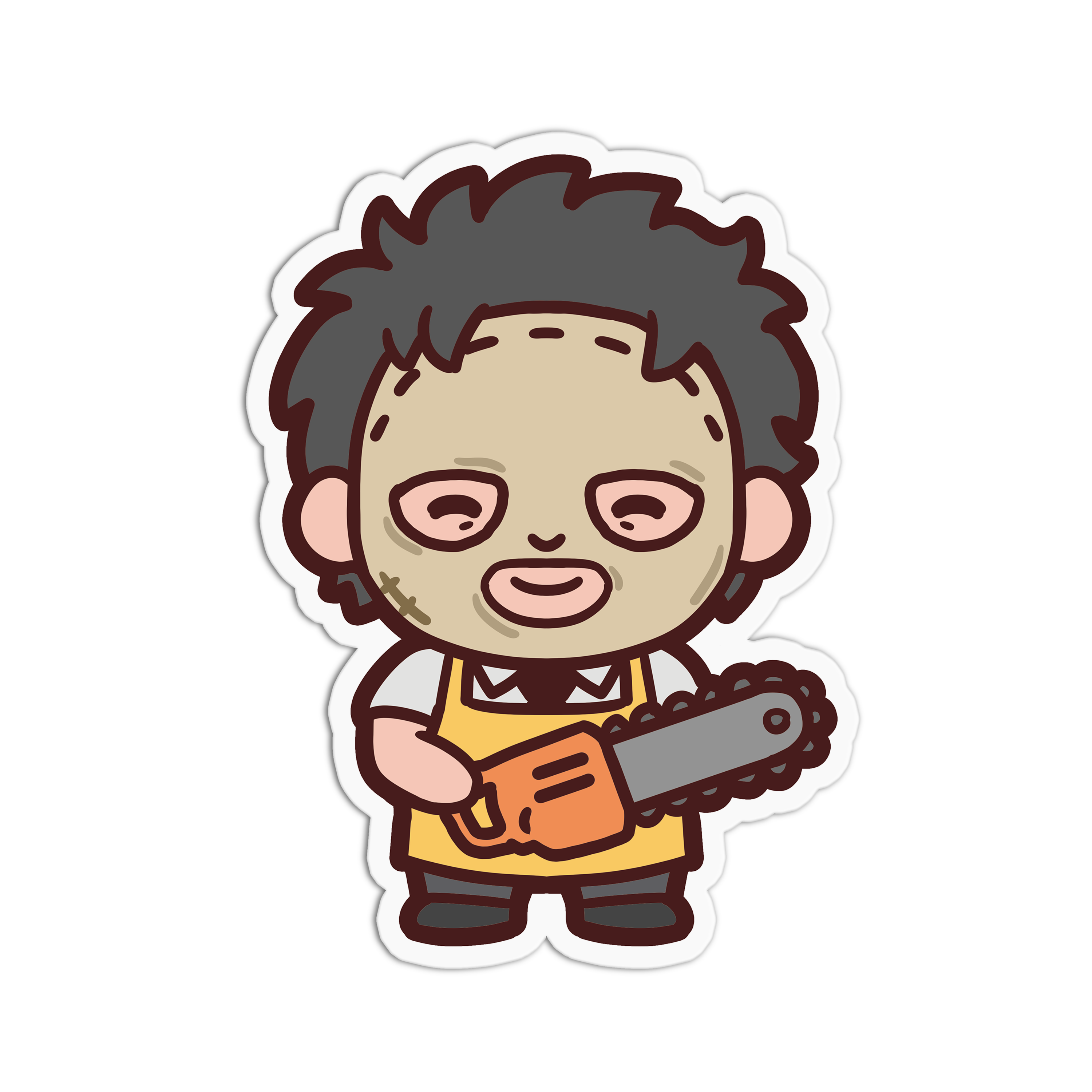 Cartoon character with chainsaw on a white background