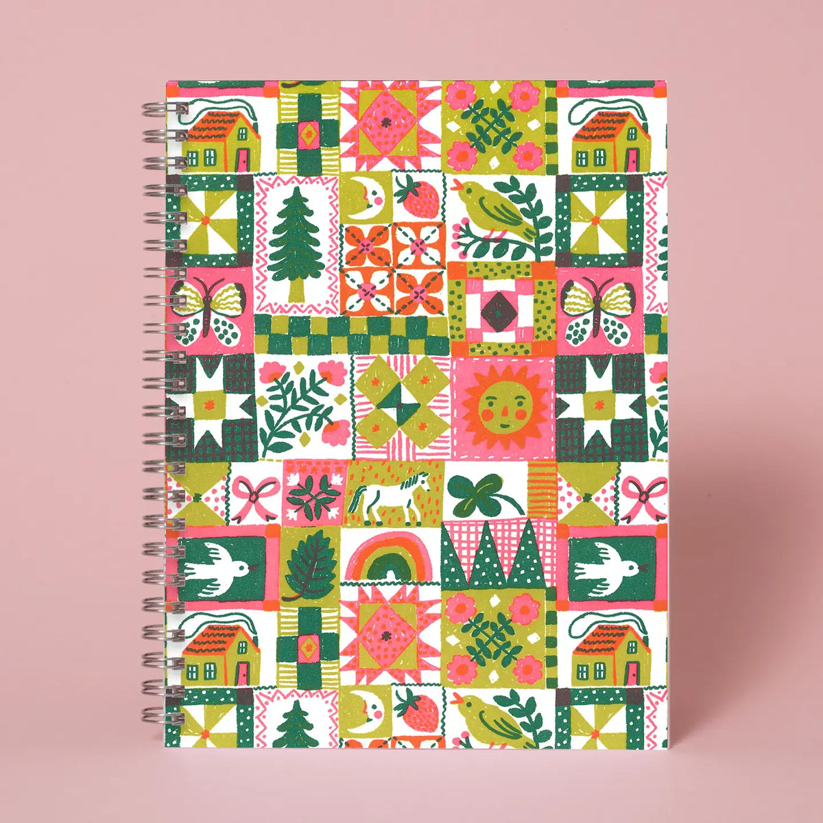6 X 8" Spiral Blank Notebook - Folk Quilt