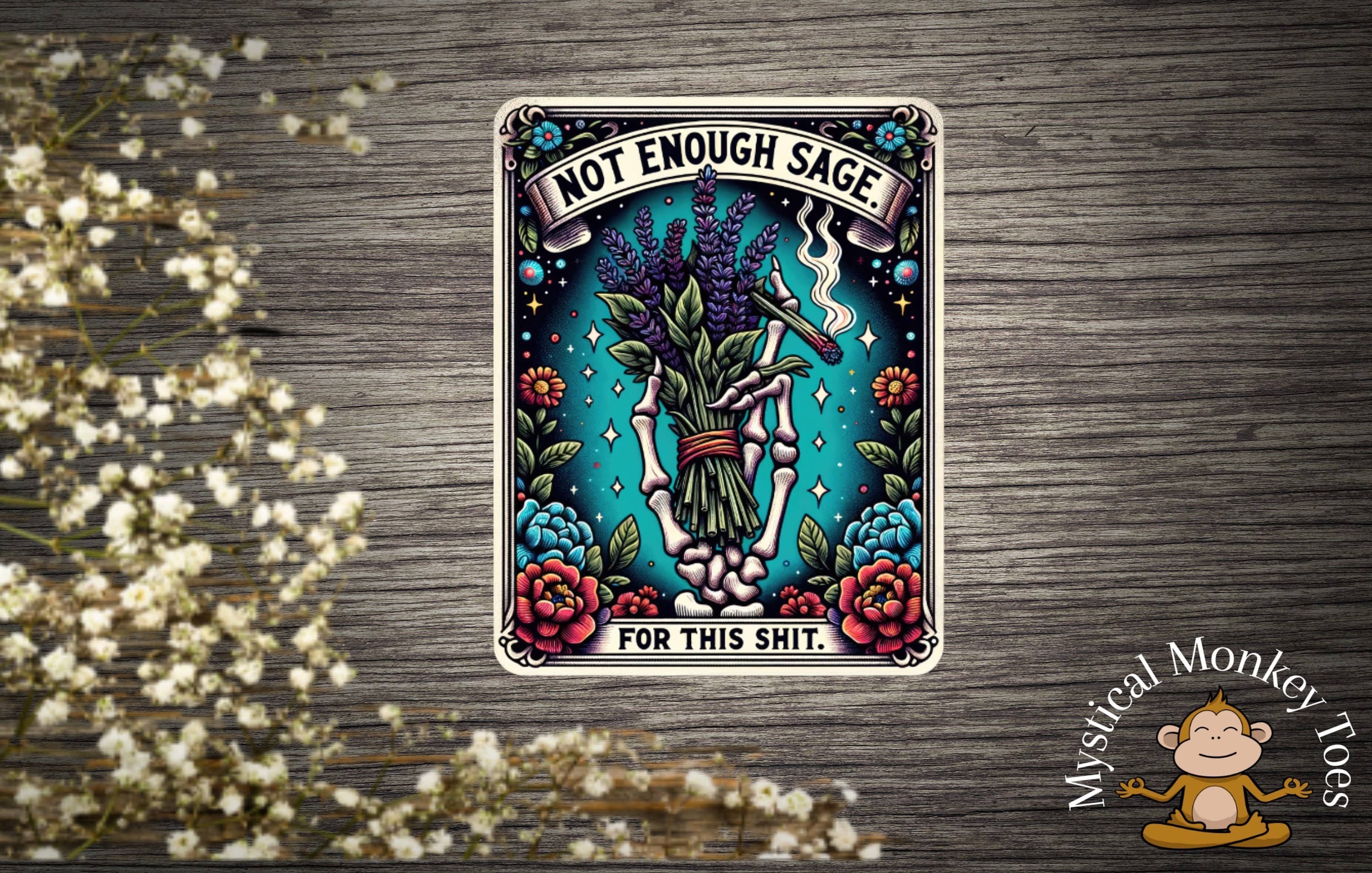 Skeletal figure with flowers and text &