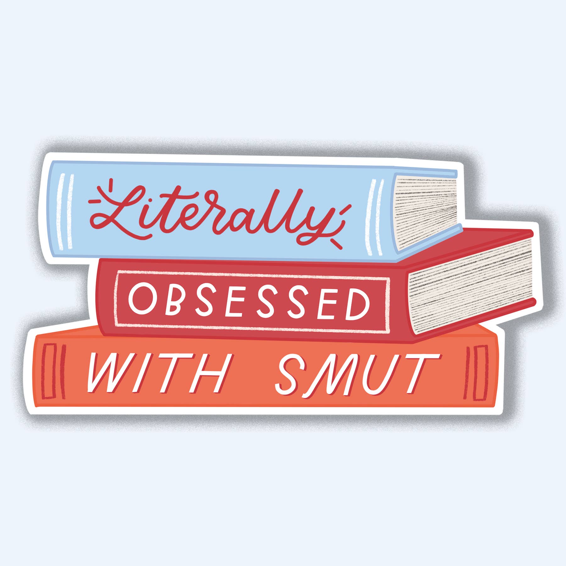 Stack of books with text &