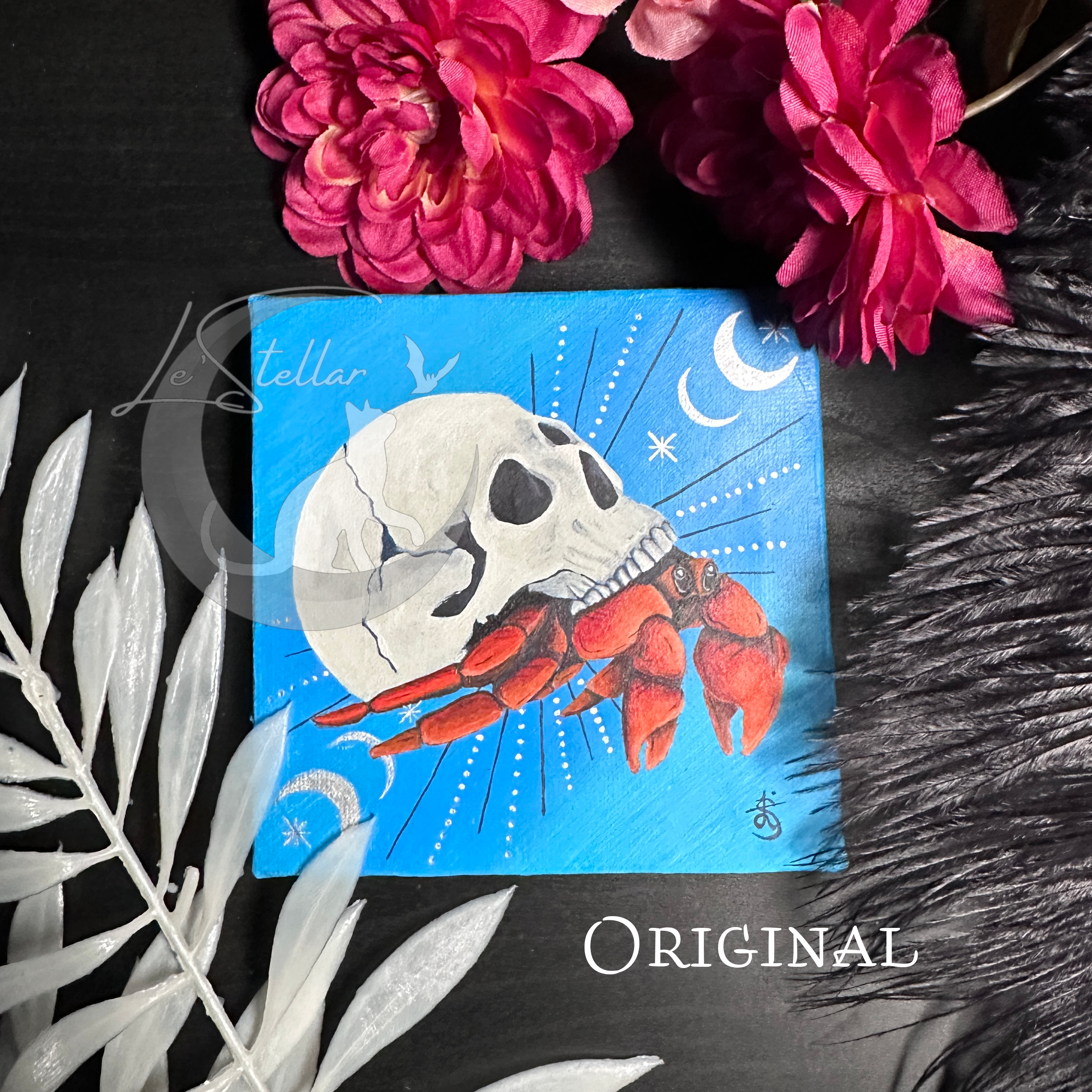 Hermit Crab Cancer Sign Zodiac Print with Celestial Accents, Zodiac series