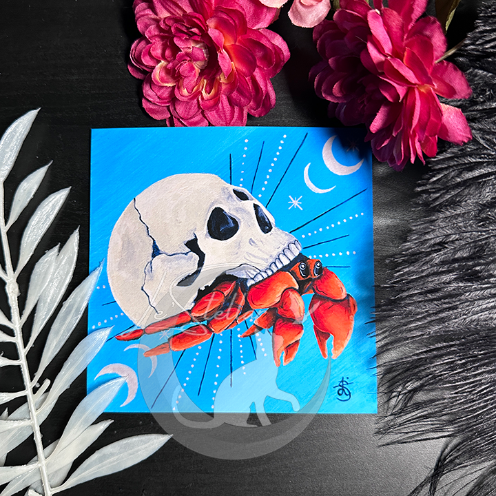Hermit Crab Cancer Sign Zodiac Print with Celestial Accents, Zodiac series