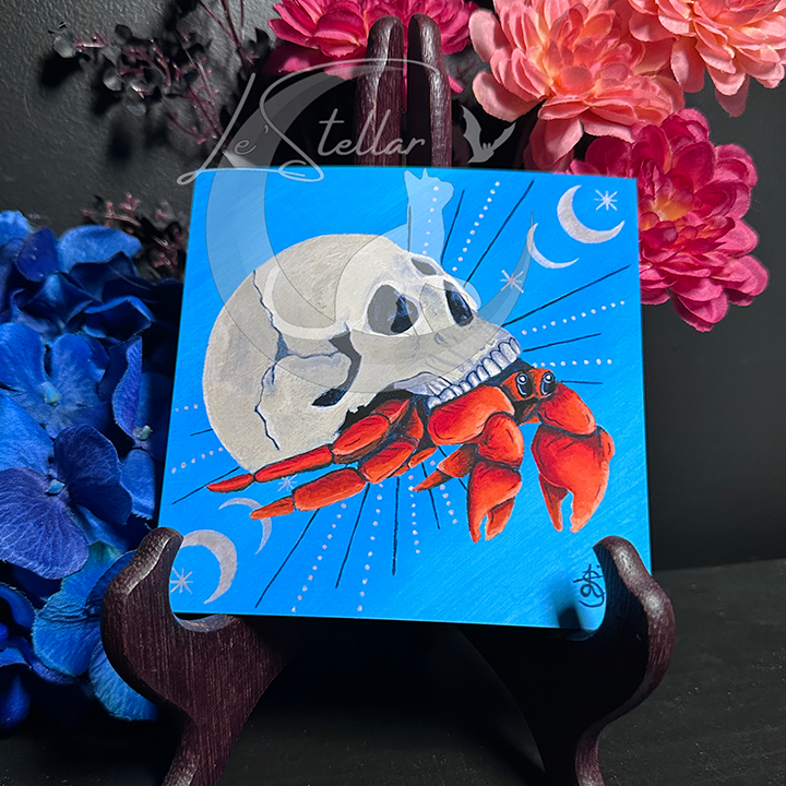 Hermit Crab Cancer Sign Zodiac Print with Celestial Accents, Zodiac series