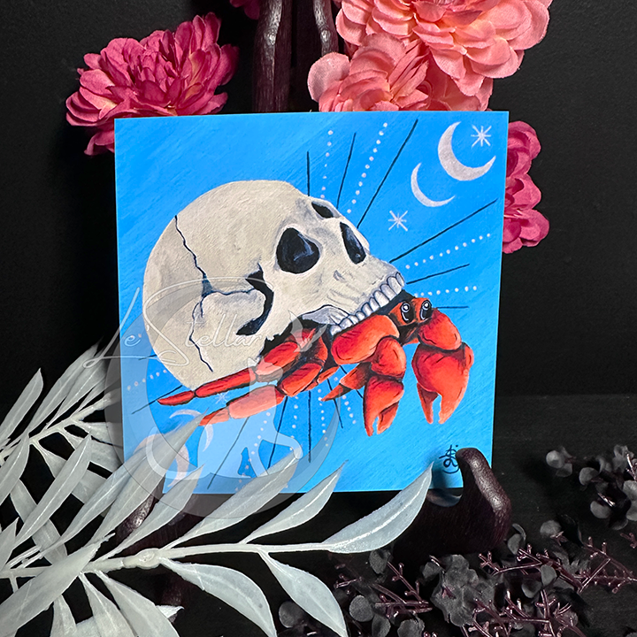 Hermit Crab Cancer Sign Zodiac Print with Celestial Accents, Zodiac series