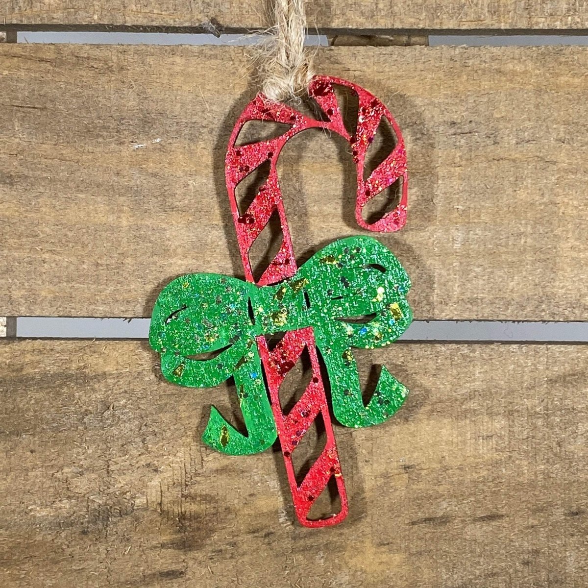Candy Cane Wooden Ornaments - Glitter - Cate&