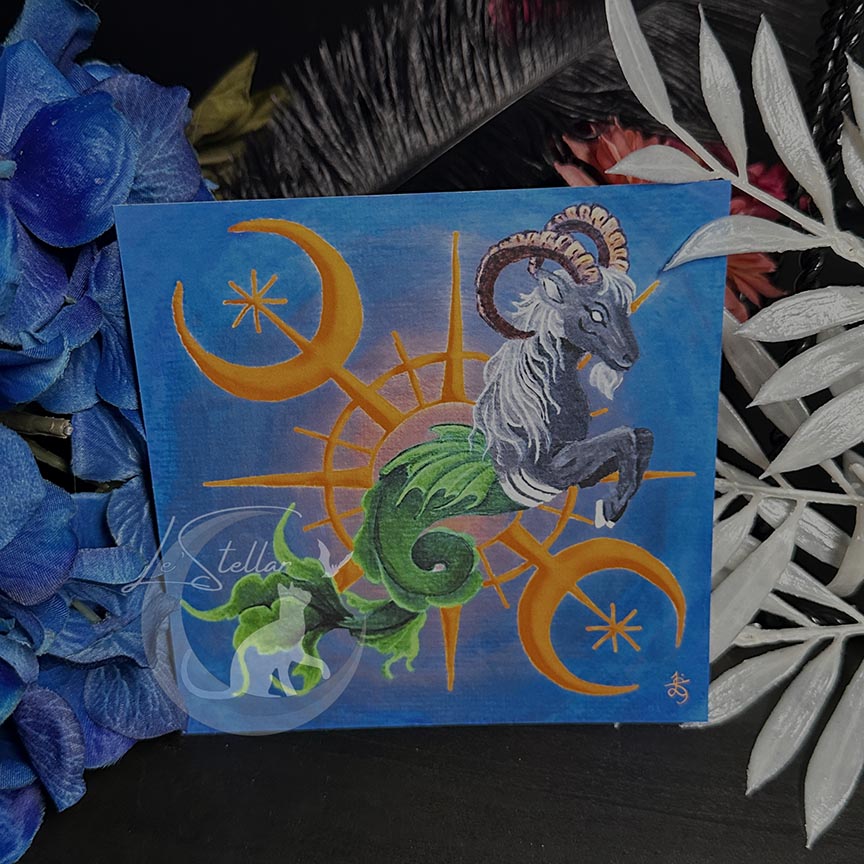Capricorn Seagoat Print with celestial accents, zodiac series