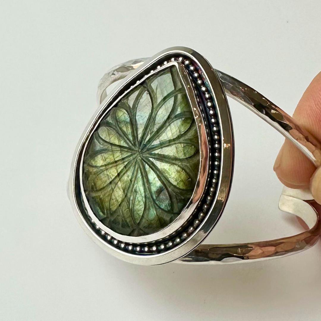 Carved Labradorite Sterling Silver Cuff