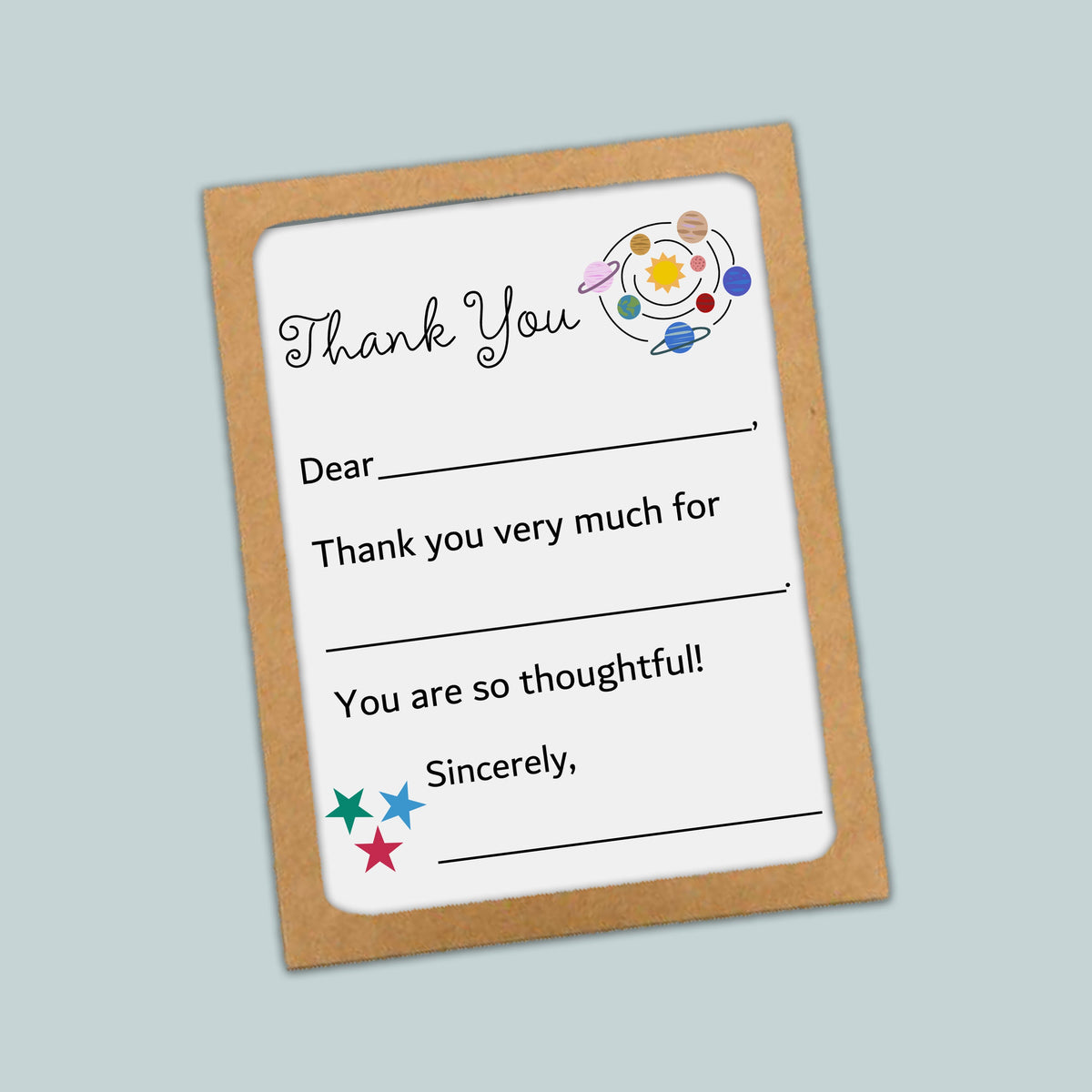 The image is a brown frame with a white card inside, containing a message of gratitude.