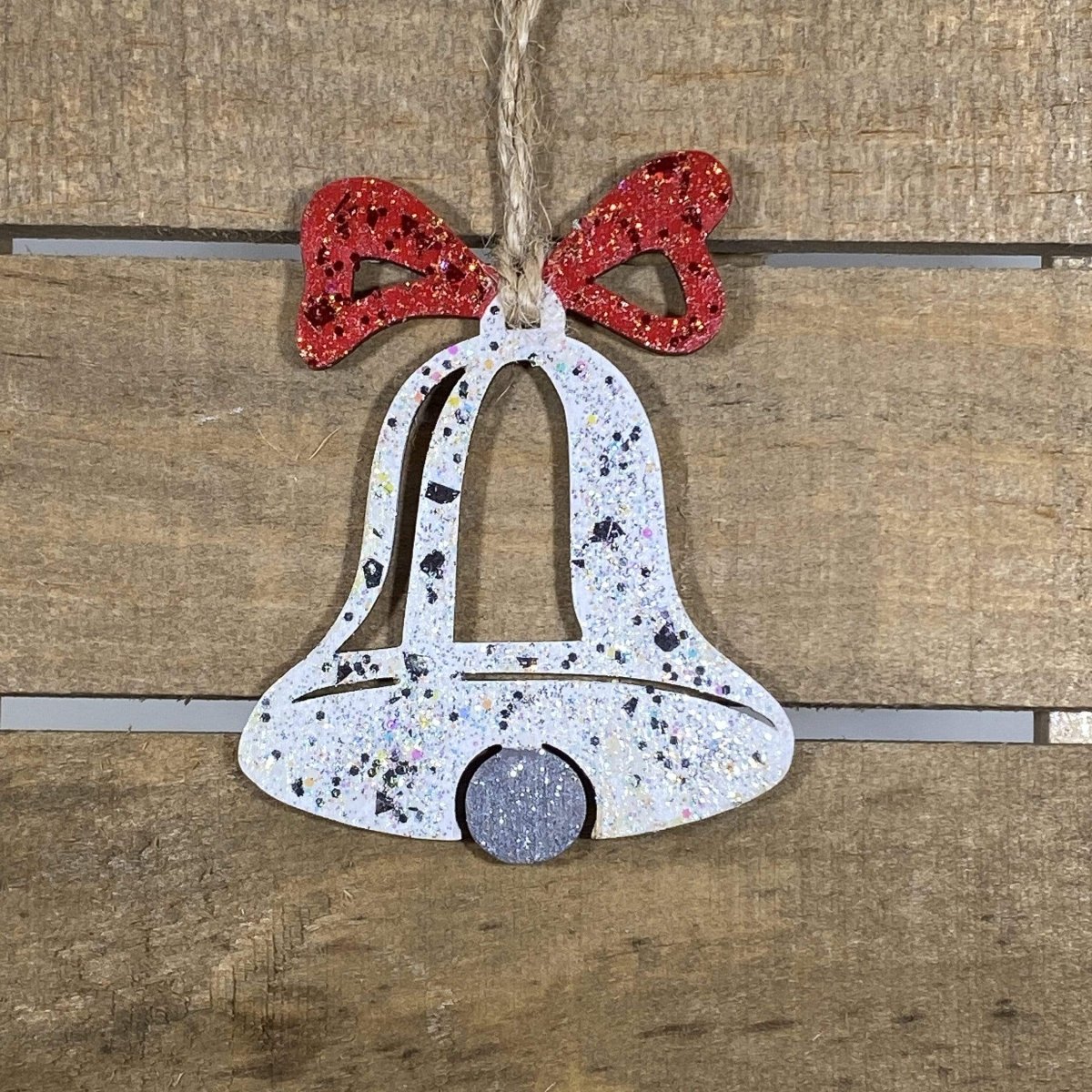 Christmas Bell Wooden Christmas Ornaments - Red / White Glitter - Cate&
