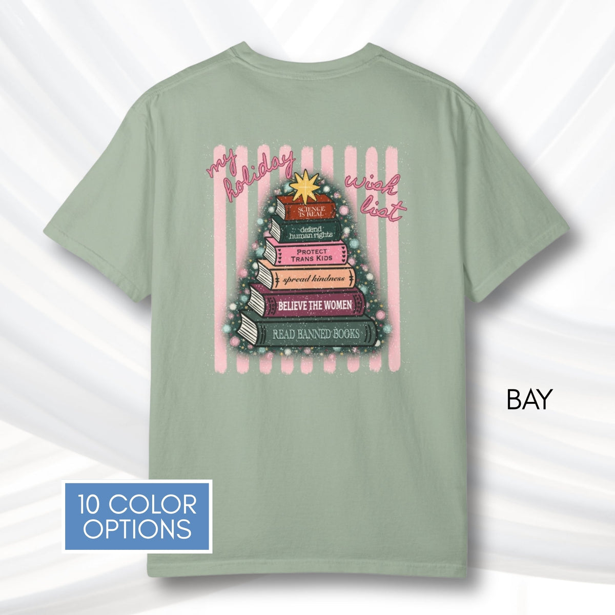 christmas-book-tree-unisex-tee-holiday-activism-tshirt-literary-activist-top-reader-gift-bibliophile-comfort-colors-bay