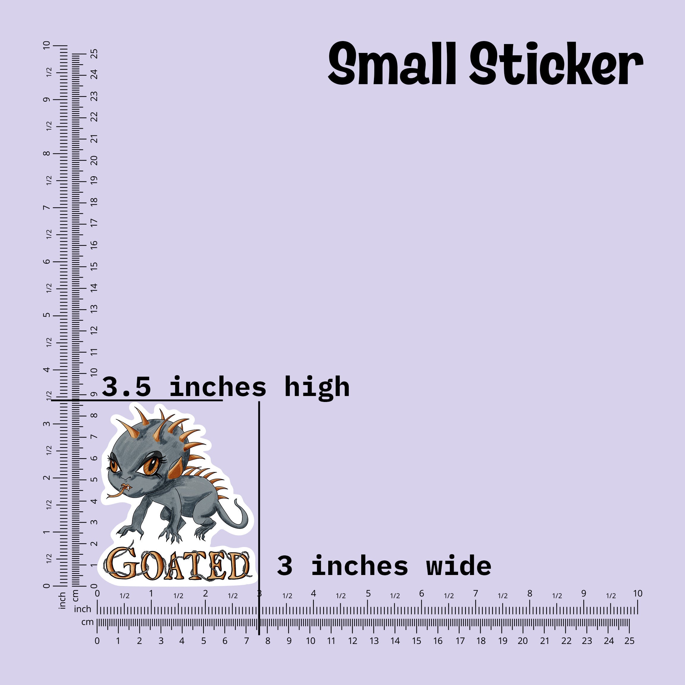 Small chupacabra sticker measured at 3.5 inches high and 3 inches wide