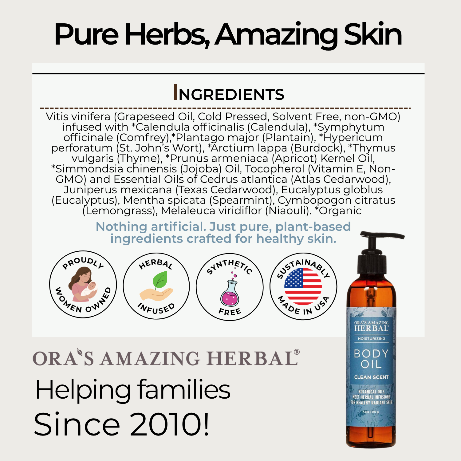 Clean Body Oil 7.5oz Informative Ingredient Tile