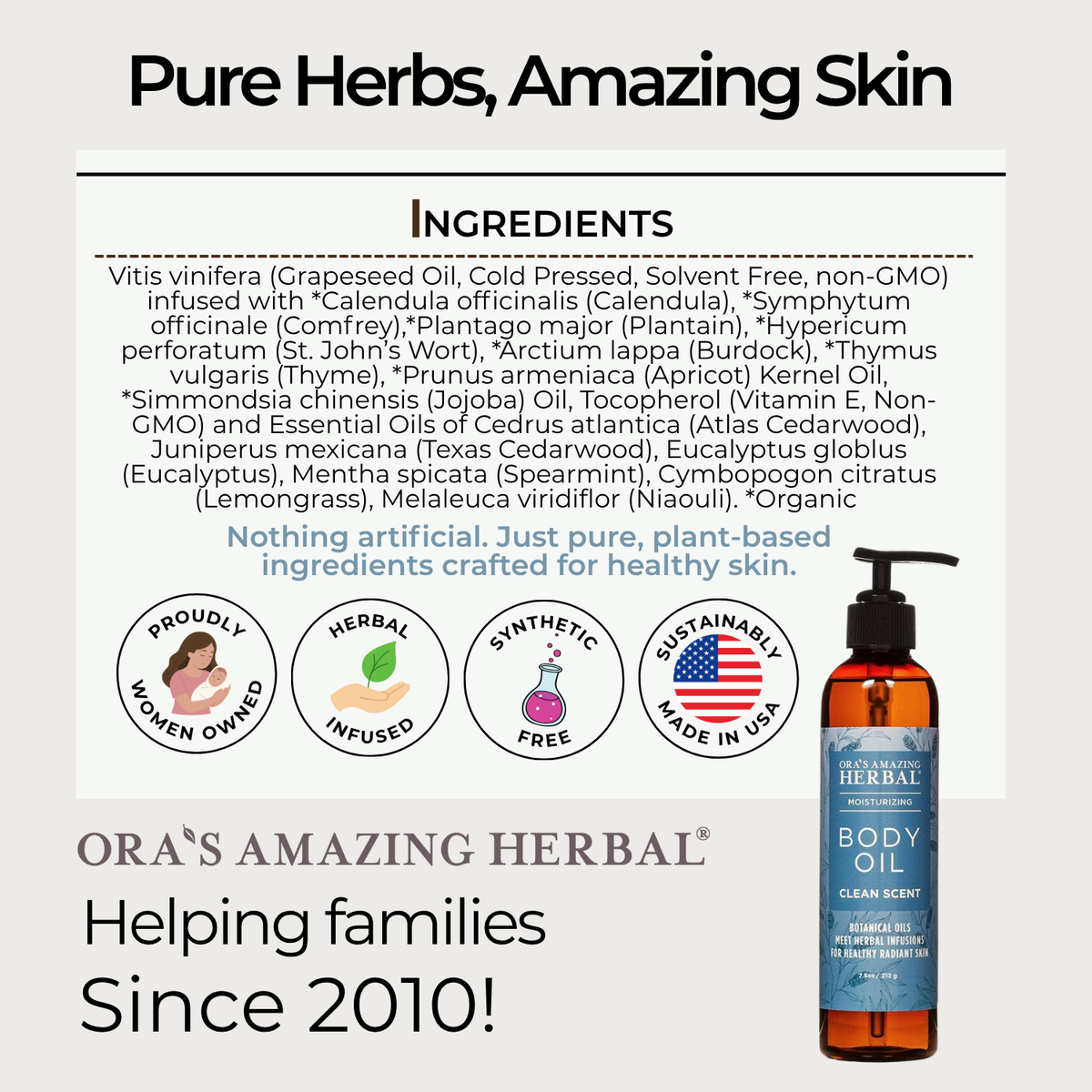 Clean Body Oil 7.5oz Informative Ingredient Tile