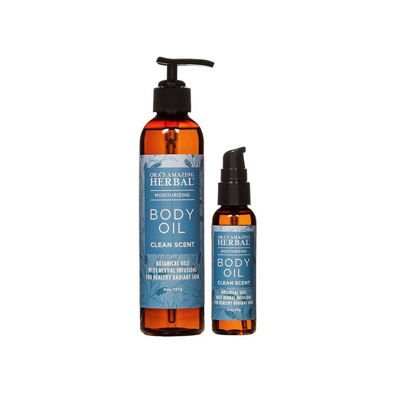 Clean Body Oil White Background 2oz & 7.5oz Bottles