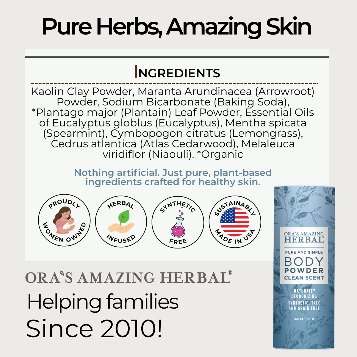 Clean Body Powder 2.5oz Informative Ingredient Tile