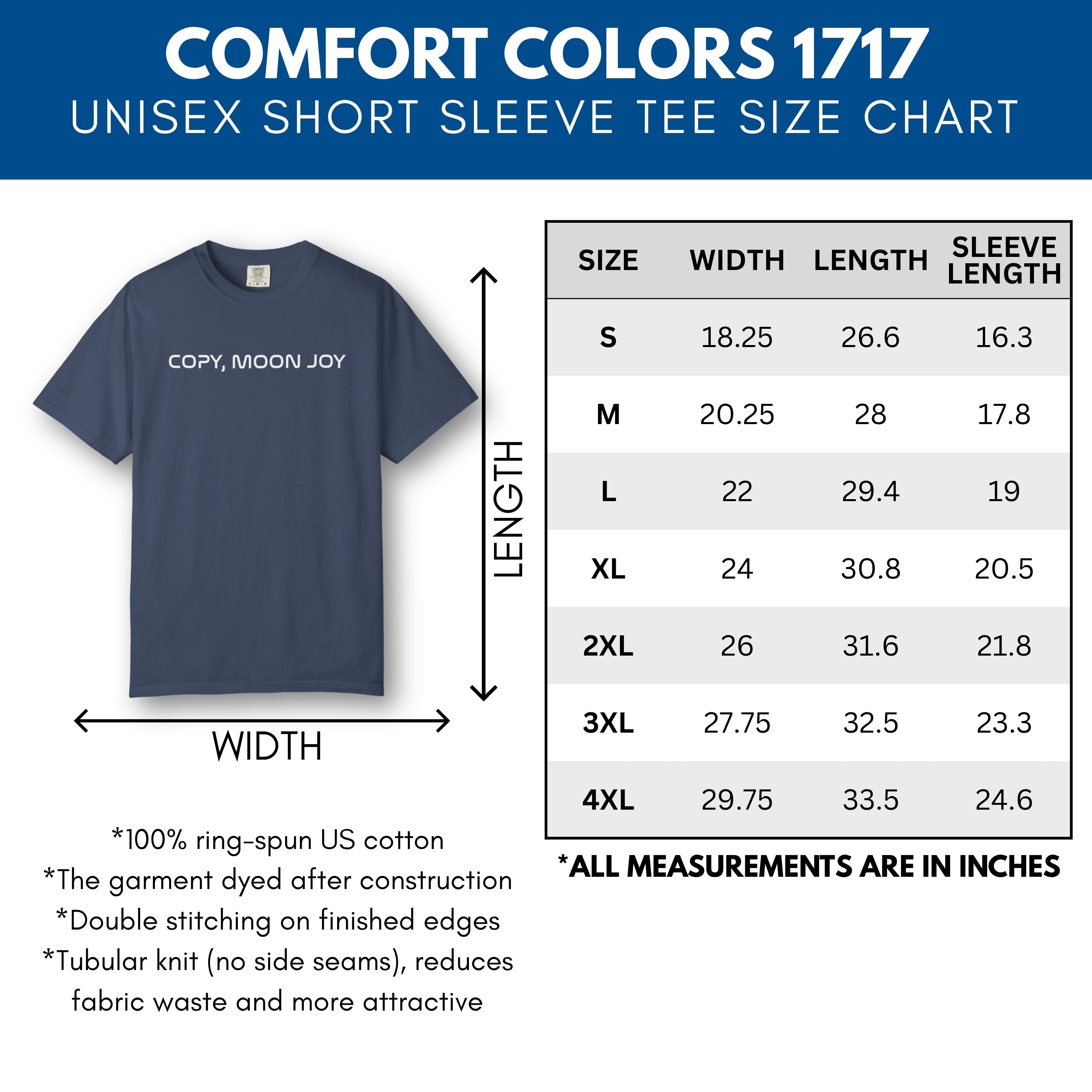 copy-moon-joy-artemis-II-2-inspired-unisex-graphic-tee-space-lover-tshirt-comfort-colors-nasa-inspired-apparel-size-chart
