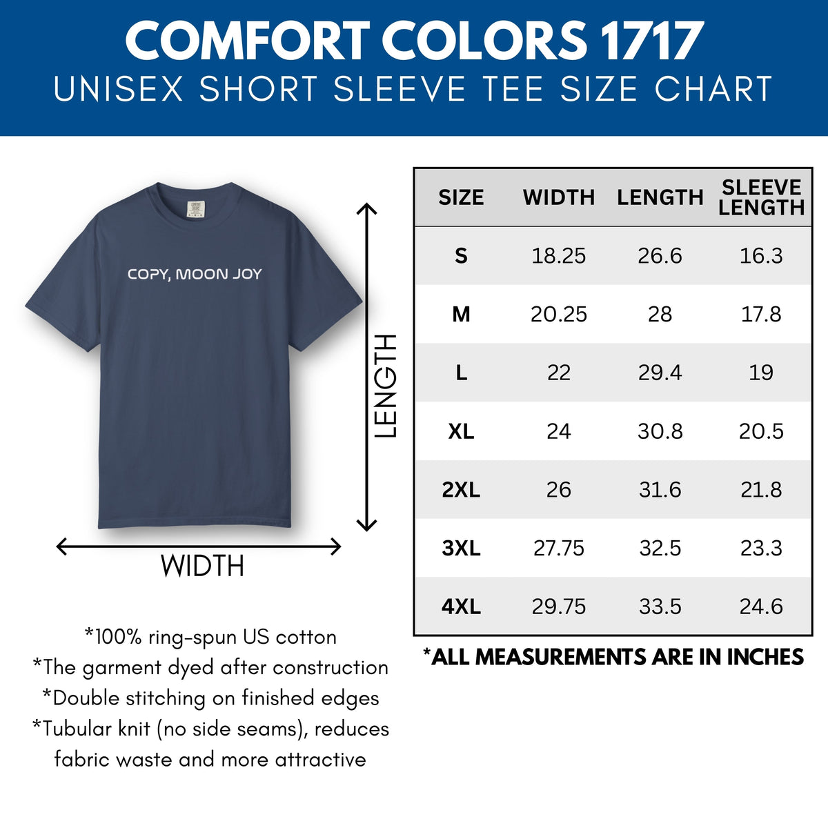 copy-moon-joy-artemis-II-2-inspired-unisex-graphic-tee-space-lover-tshirt-comfort-colors-nasa-inspired-apparel-size-chart