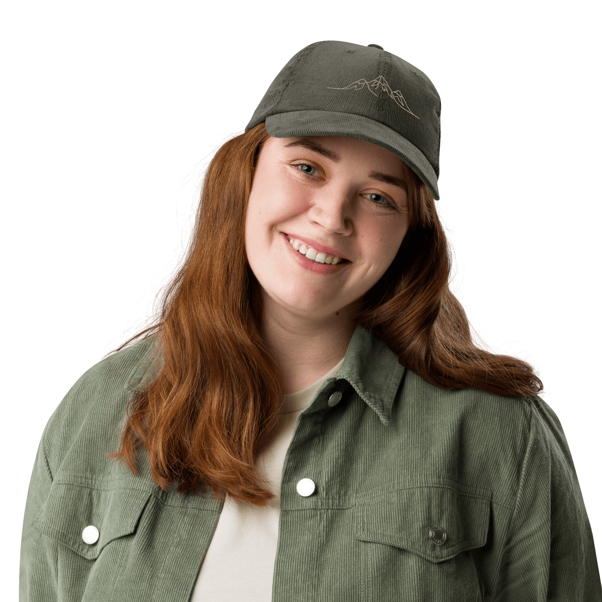Corduroy Hat | Embroidered Mountain Line Art Cap | Minimalist Outdoor Gift - Heartland Stitch