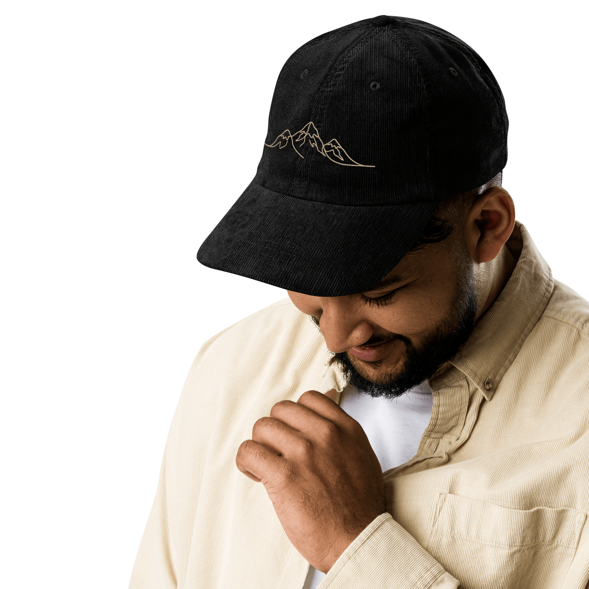 Corduroy Hat | Embroidered Mountain Line Art Cap | Minimalist Outdoor Gift - Heartland Stitch