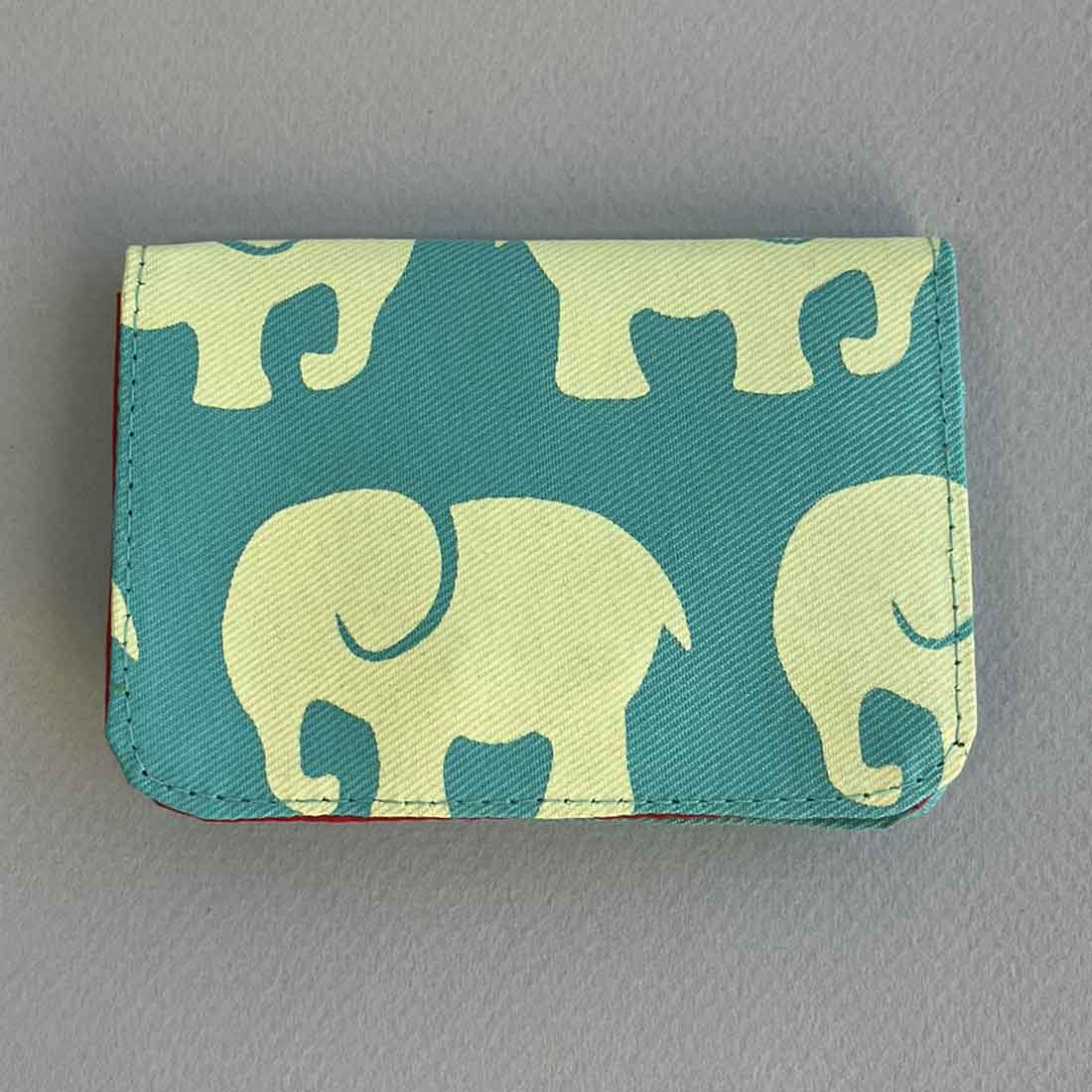bright teal cotton cardholder from repurposed fabric with elephant print