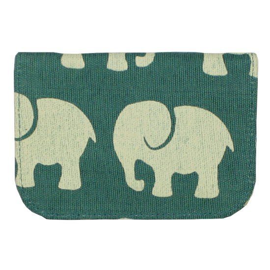 dark teal cotton cardholder from repurposed fabric with elephant print