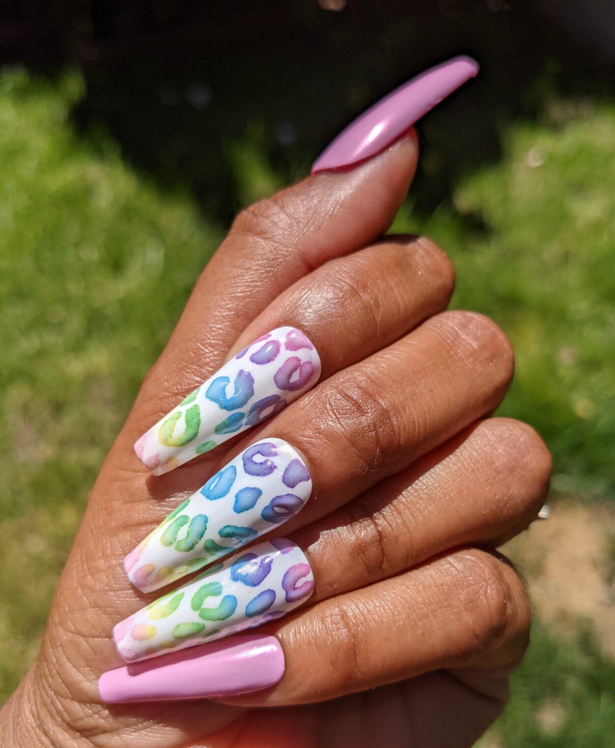 90s Baby - Pink and Rainbow Leopard Print False Press-On Nail Extensions 10pcs