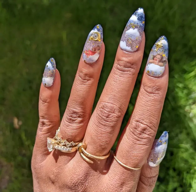Heaven Sent - Color Changing Blue to White Angel Cupid False Press-On Nail Extensions 10pcs
