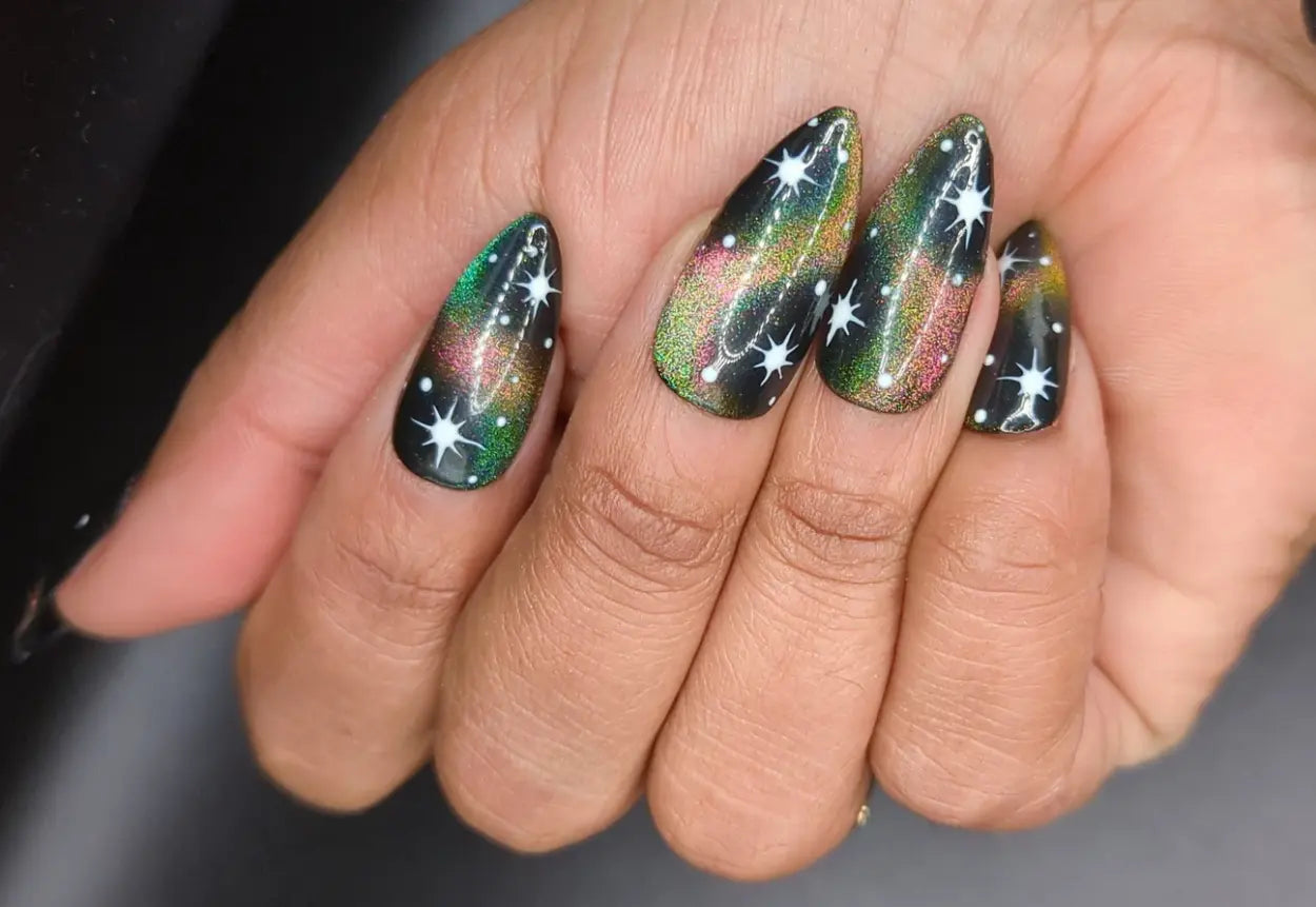 Stardust - Magnetic Rainbow Cat-Eye Galaxy Press-On Nail Extensions 10pcs