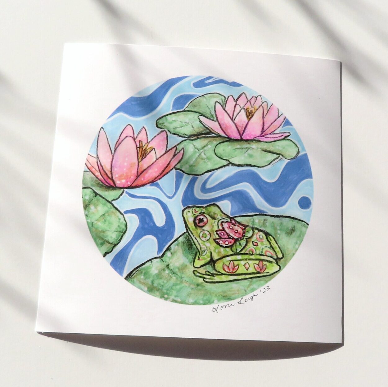 Frog with Water Lilies - Small art print