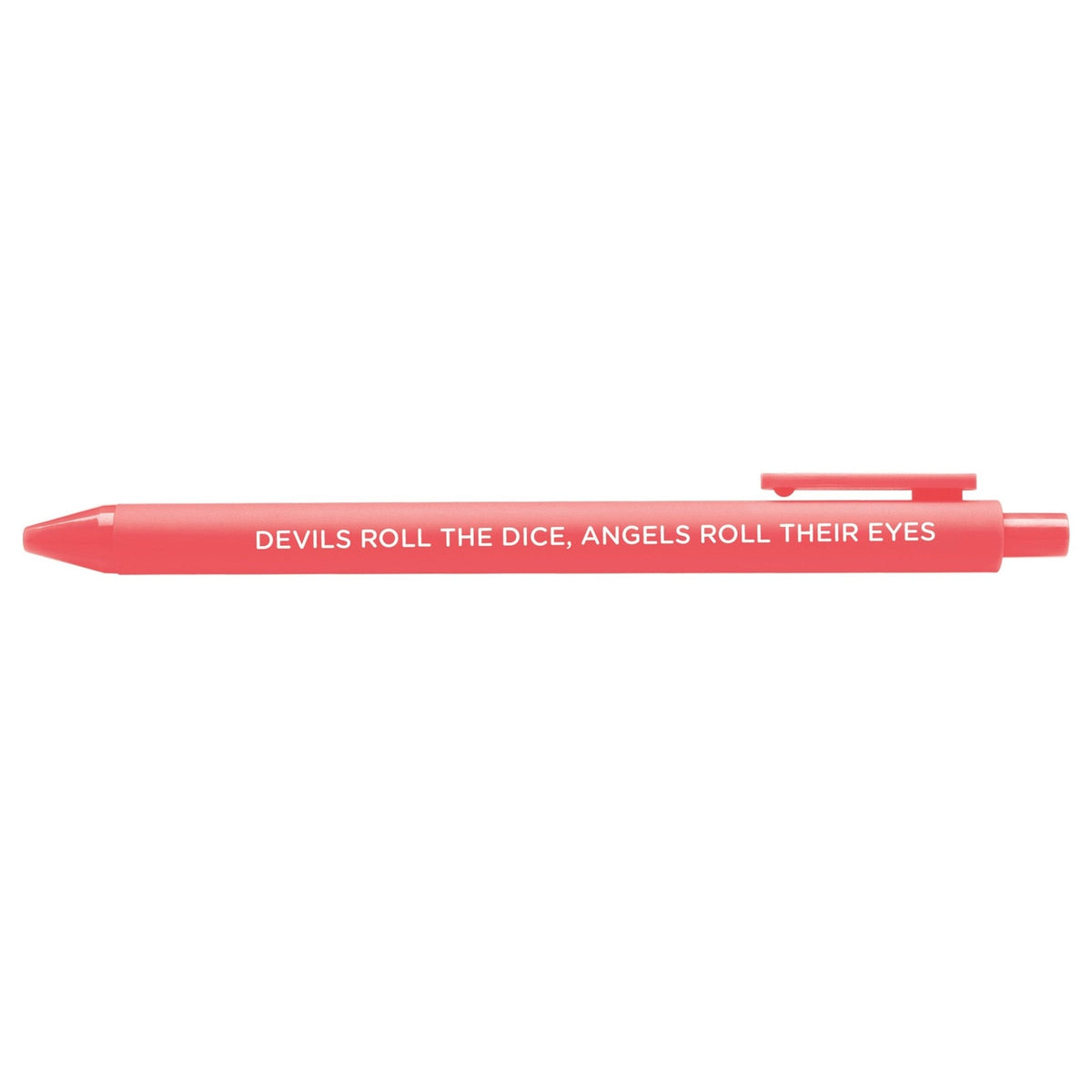 Cruel Summer jotter gel pen — neon coral barrel with hot pink gel ink, 0.5mm fine point, by MangoIllustrated