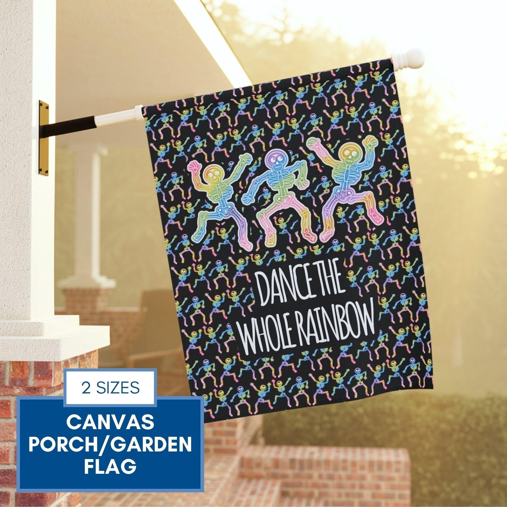 dance-the-whole-rainbow-garden-flag-dancing-skeletons-lgbtq-ally-porch-flag-hand-drawn-art