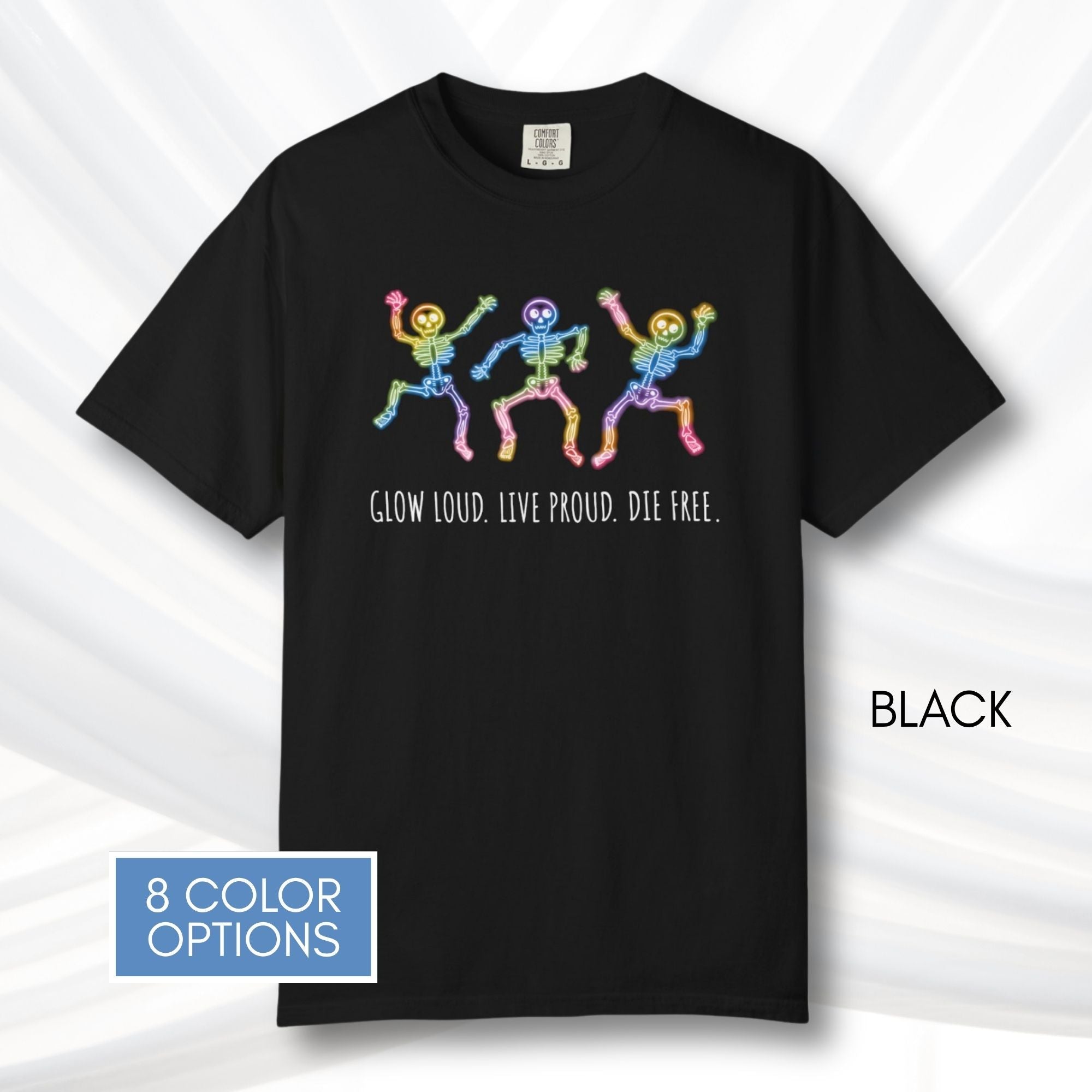 dancing-rainbow-skeletons-unisex-tshirt-halloween-lgbtq-queer-activism-graphic-tee-black