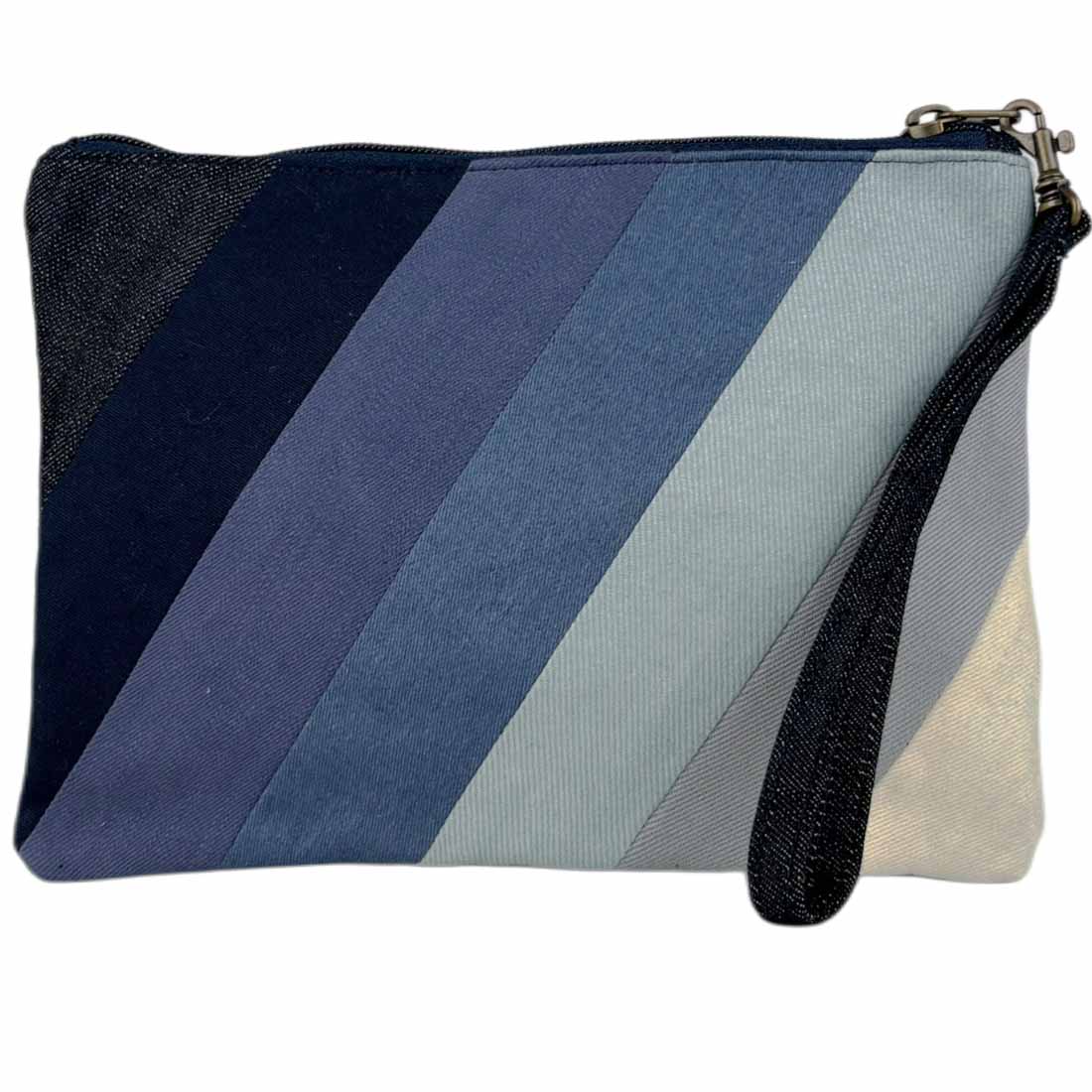 Denim Wristlet - Striped Pouch - Malia Designs
