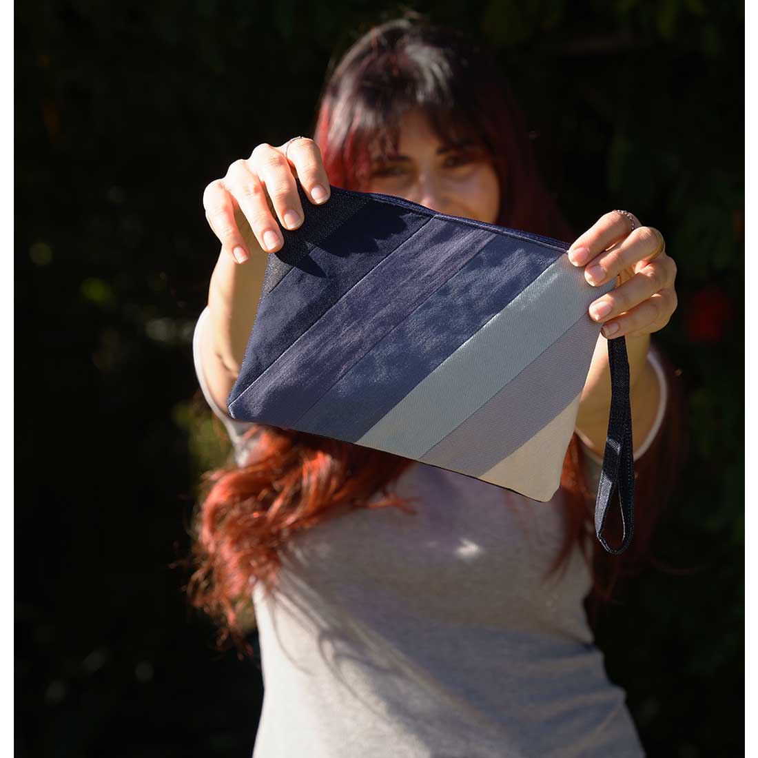 Denim Wristlet - Striped Pouch - Malia Designs