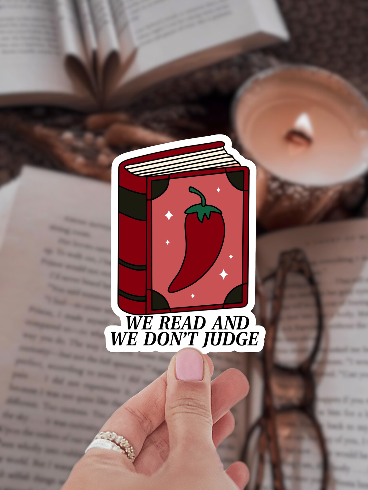 Sticker of a book with a chili pepper and &