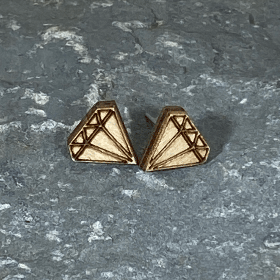 Hand-painted wooden diamond stud earrings with minimalist geometric design and hypoallergenic nickel-free posts, lightweight everyday jewelry studs for modern and understated style