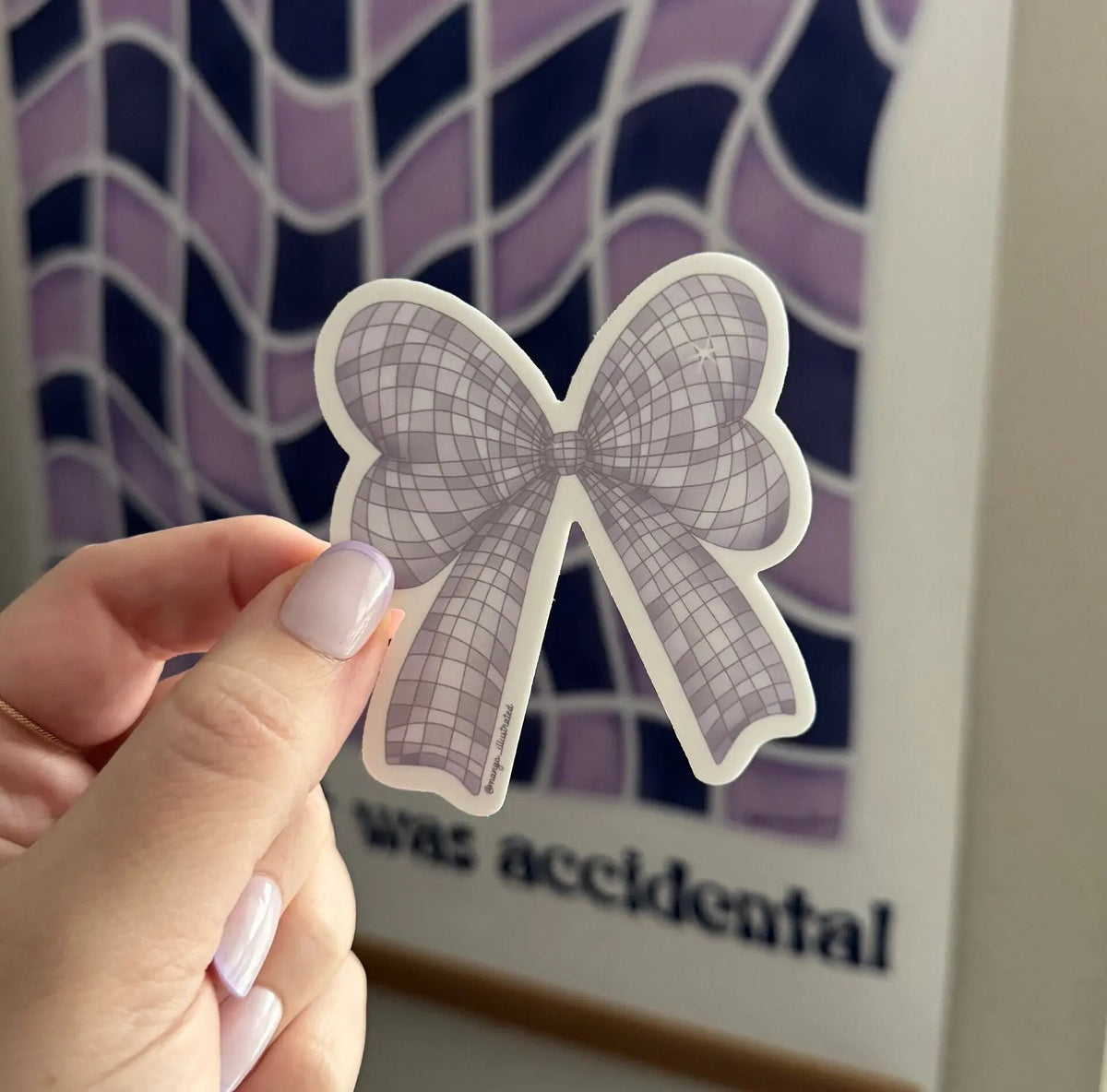 Disco Bow sticker close up — star highlights on the disco ball bow by indie artist MangoIllustrated