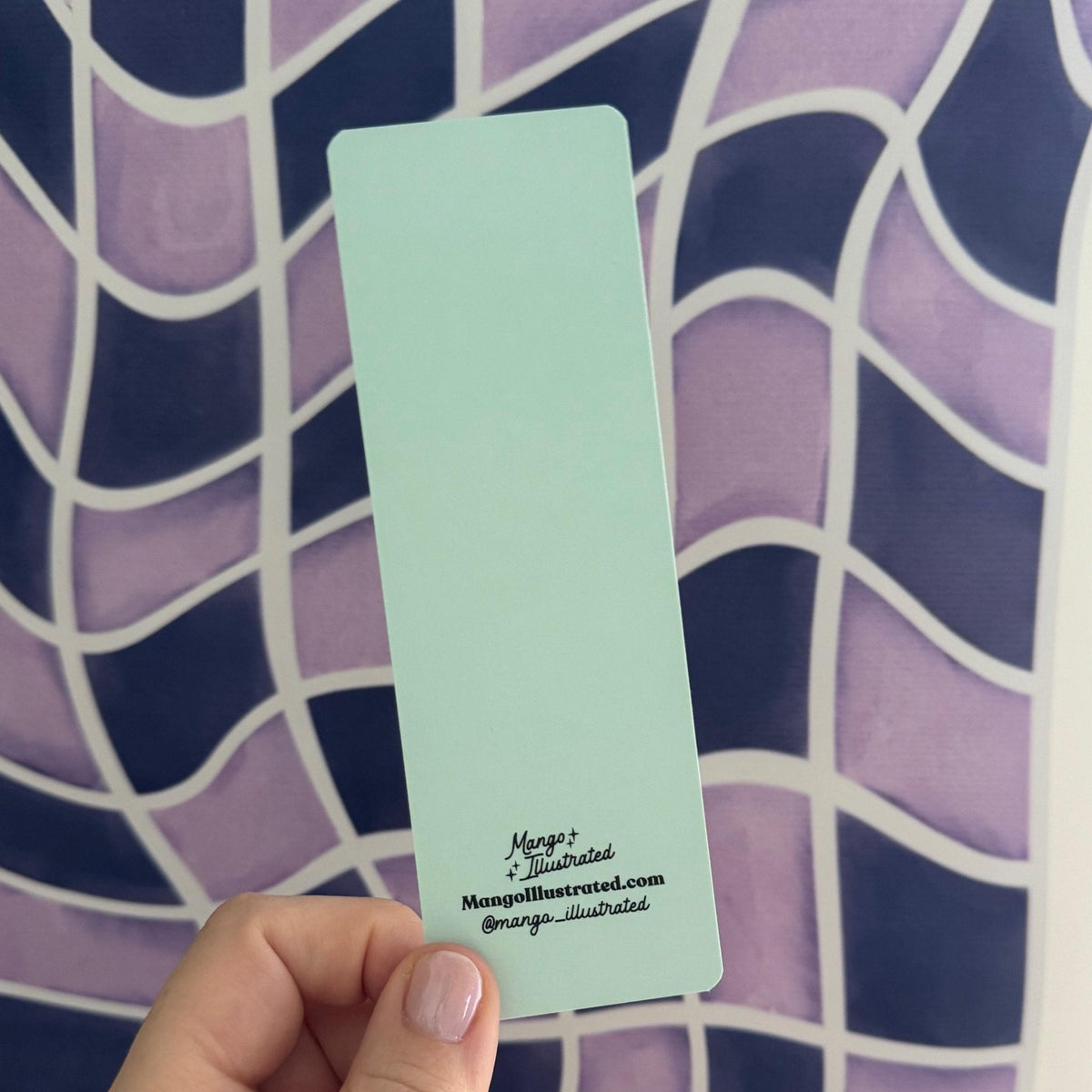 Dog doodles bookmark reverse side — bright blue double sided bookmark by indie artist MangoIllustrated