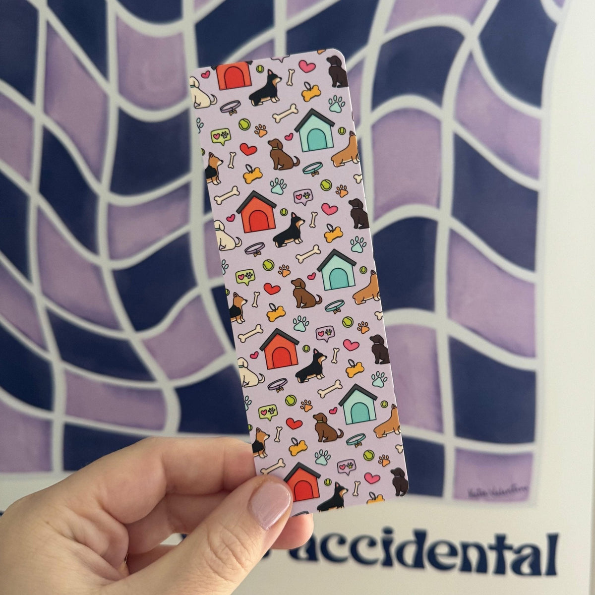 Dog doodles bookmark flat lay — dog lover bookmark for book lovers by indie artist MangoIllustrated