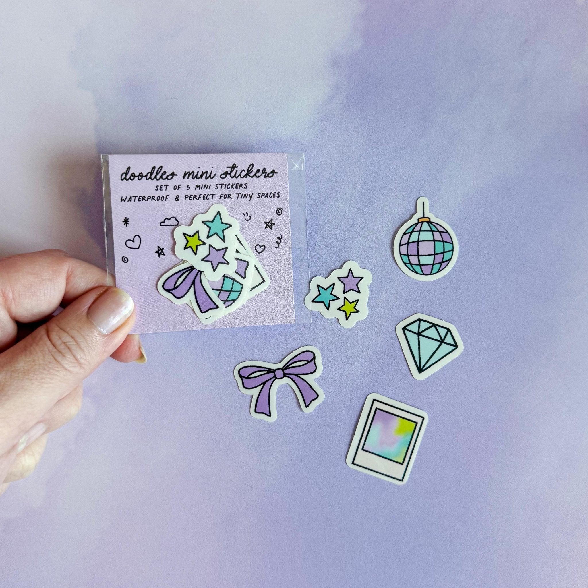 Doodles mini sticker set - mirrorball, bow, diamond, stars, polaroid - MangoIllustrated - Sticker