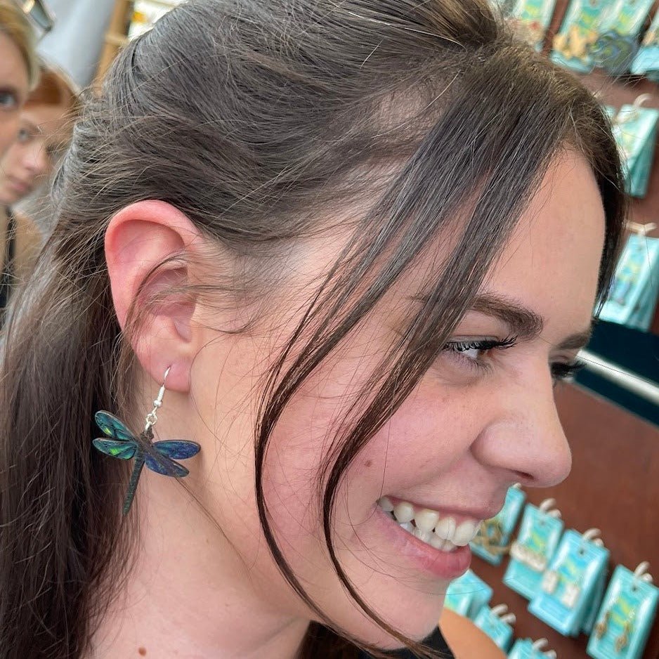 Dragonfly Wooden Dangle Earrings - - Cate&