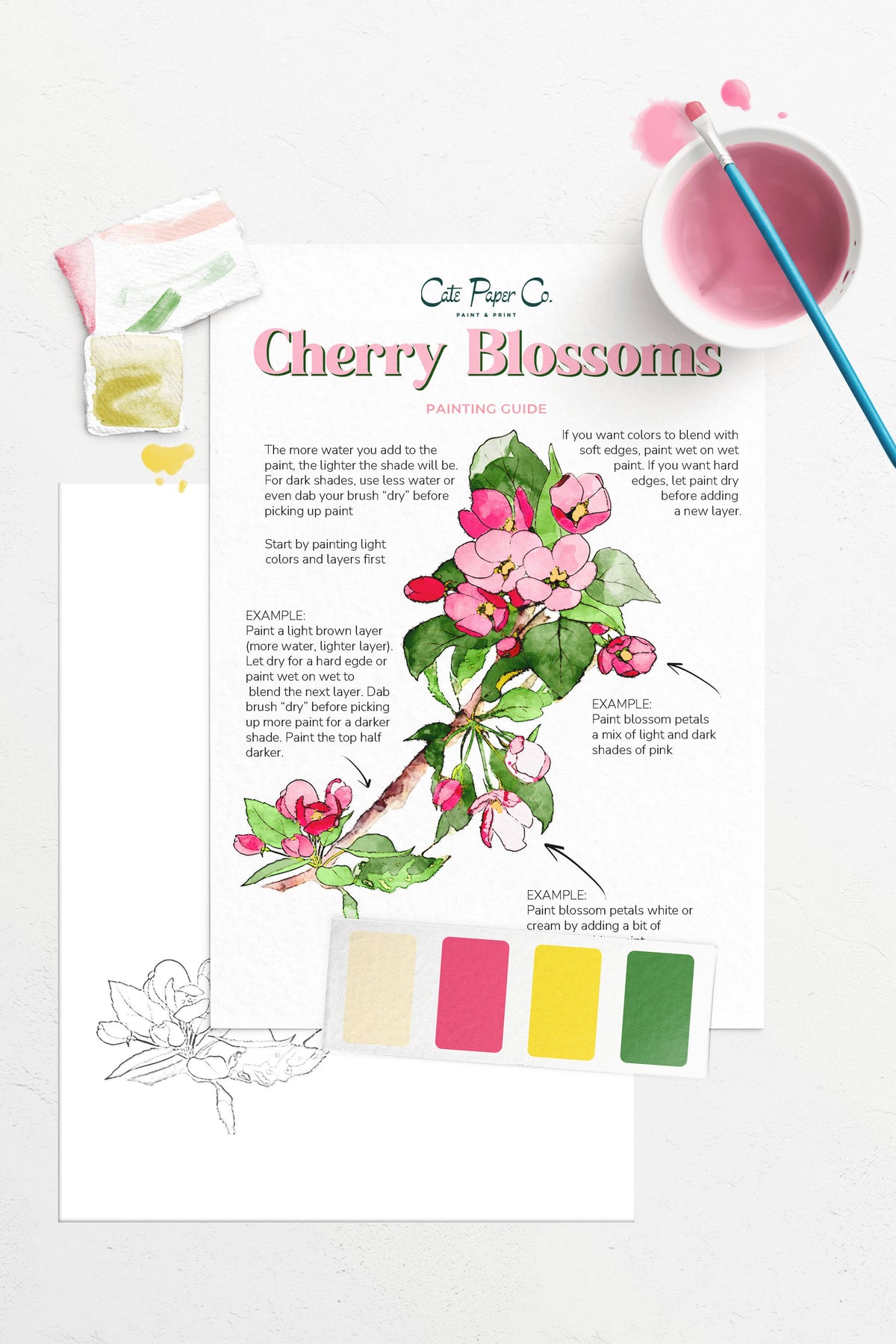 Cherry Blossoms watercolor painting kit