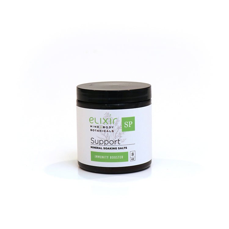 Elixir Mind Body Botanicals Support Mineral Soaking Salts are available at Elixir Mind Body Boutique