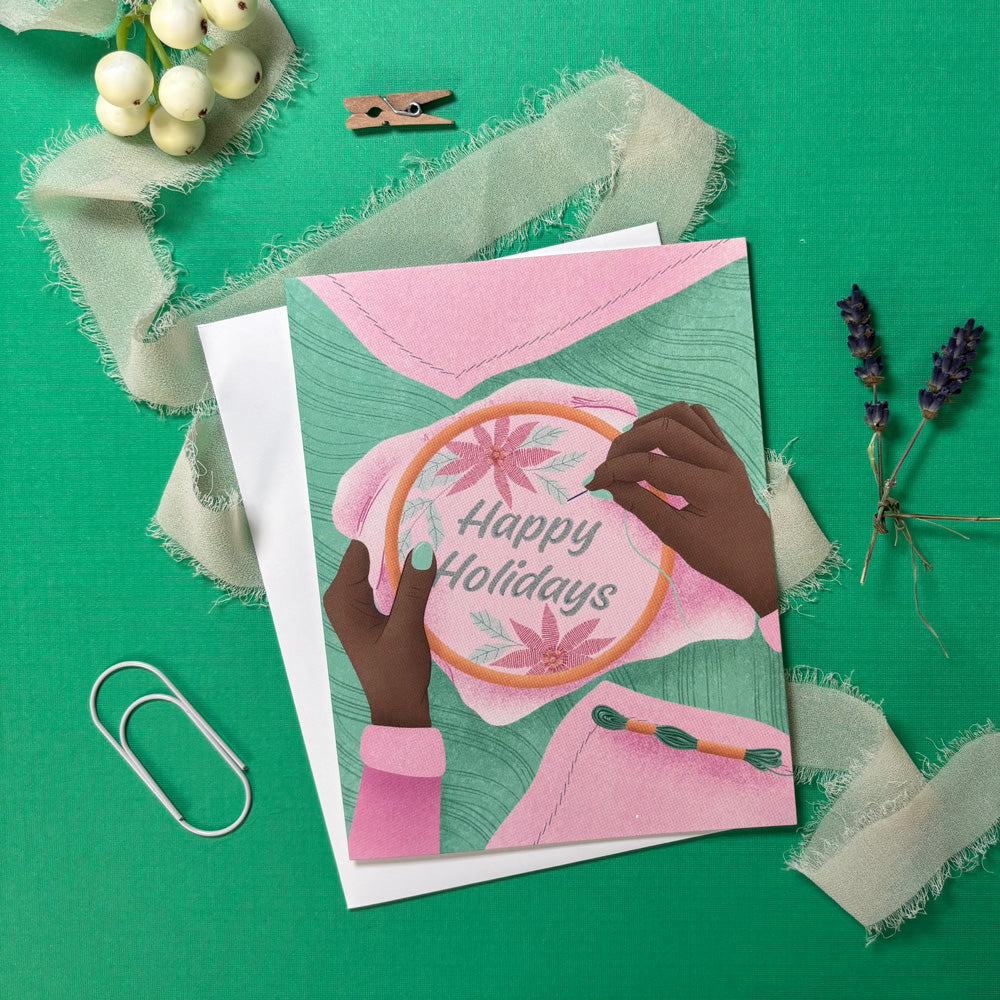 Greeting card with hands embroidery &