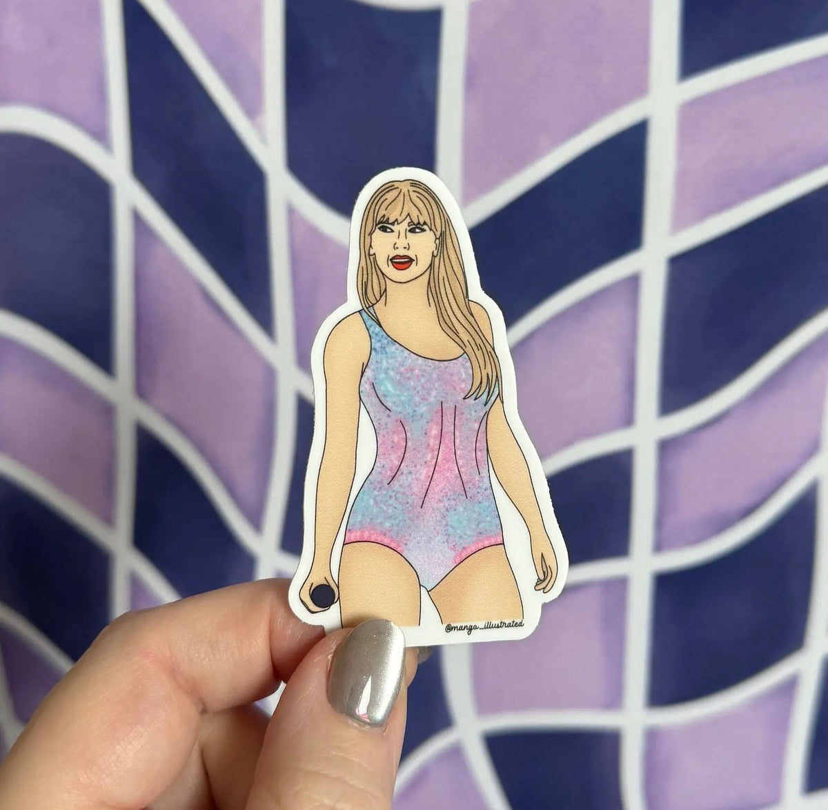 Eras Tay sticker detail — close up of the hand drawn portrait illustration by indie artist MangoIllustrated