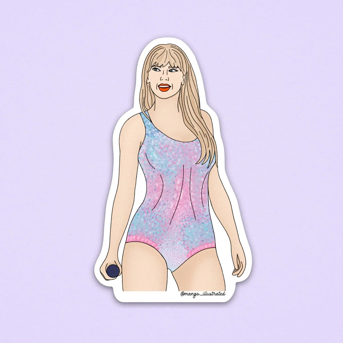 Eras Tay sticker — hand drawn illustrated portrait in the pink Lover era bodysuit, by MangoIllustrated