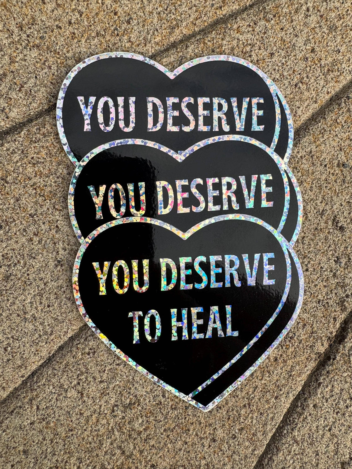 You Deserve to Heal Glitter Heart Sticker | Self-Care Affirmation Sticker
